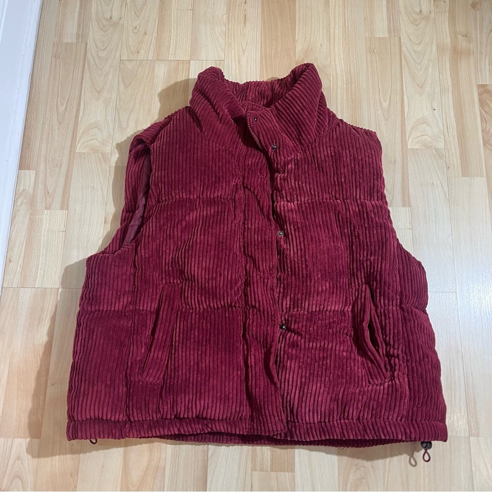 7 For All Mankind Vest Womens Large Corduroy Full Zip Mock Neck Puffer Red NWT